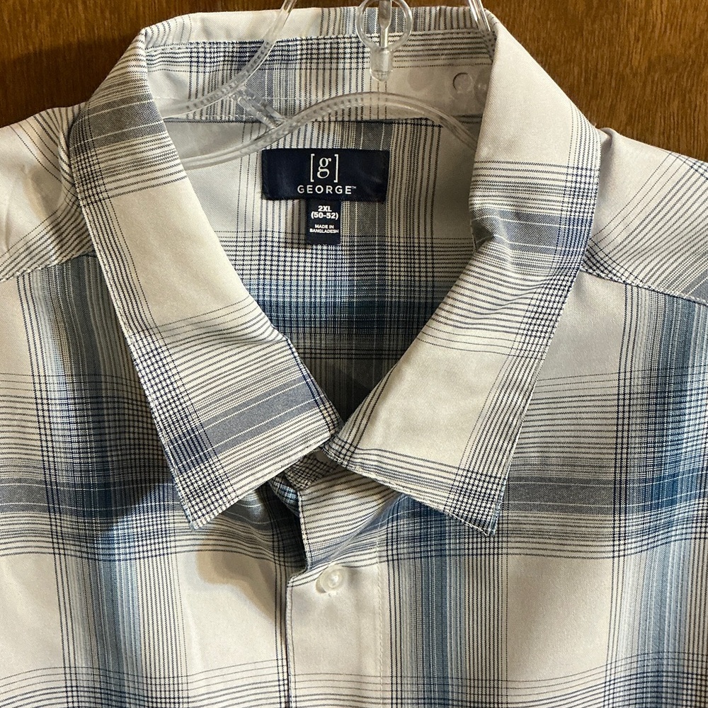 George Men's White and Blue Checkered Shirt